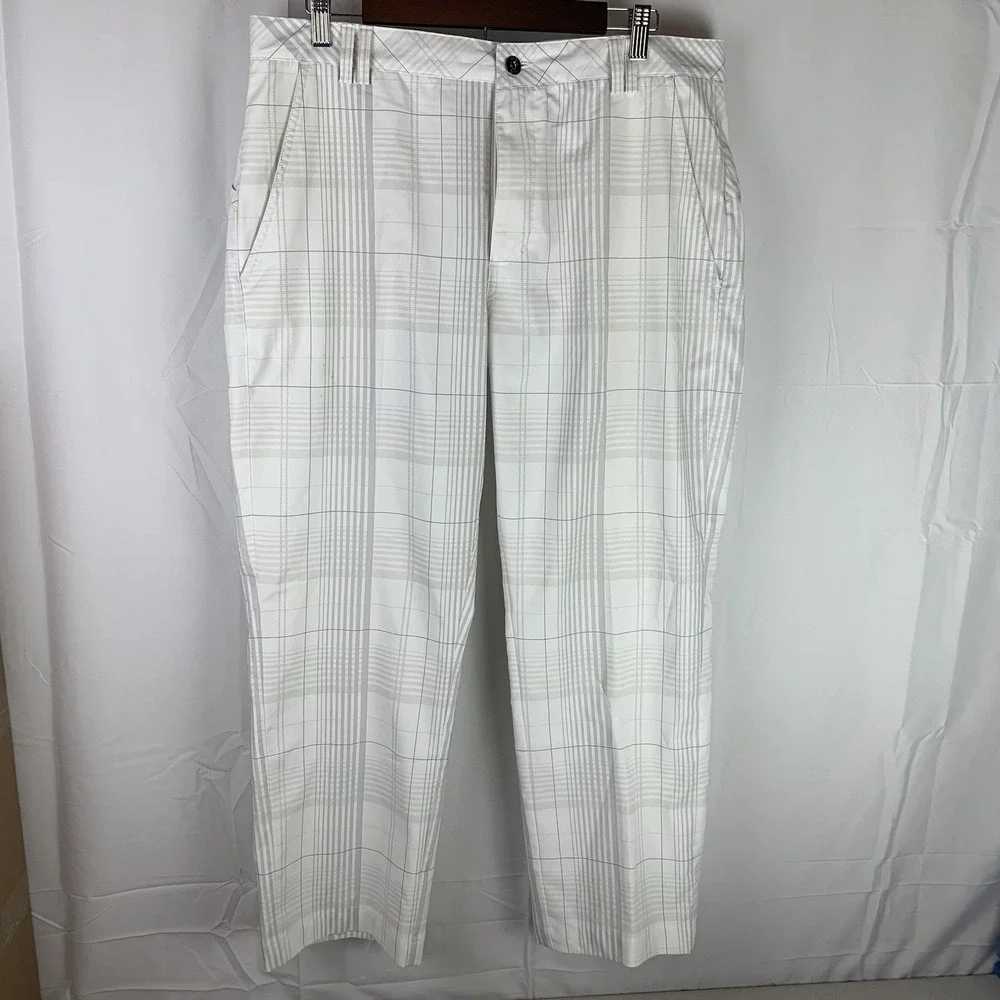 Ogio Golf Pants‎ Tag 36x32 (Measure 36x27.5) White Gray Plaid Stretch